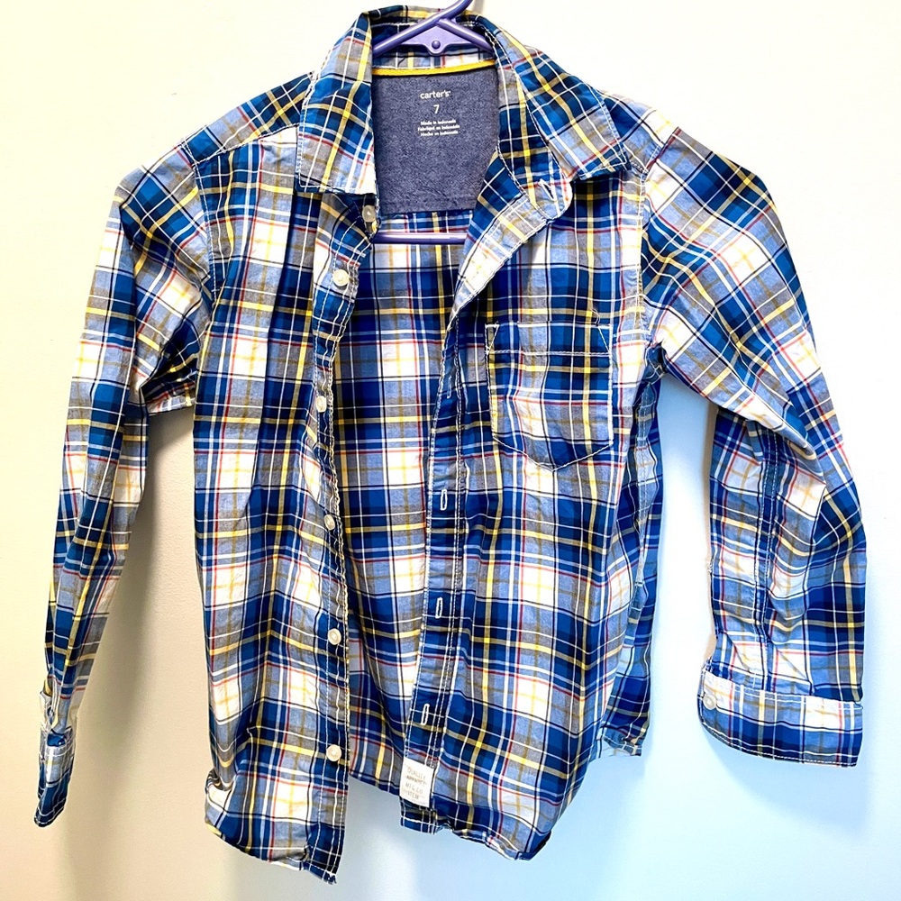 Carter’s adorable plaid button-down shirt!